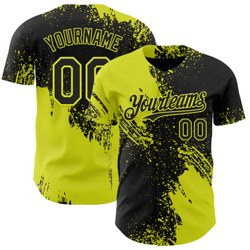 Custom Black-Neon Yellow Abstract Brush Stroke Authentic Baseball Jersey