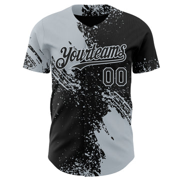 Custom Black-Silver Abstract Brush Stroke Authentic Baseball Jersey