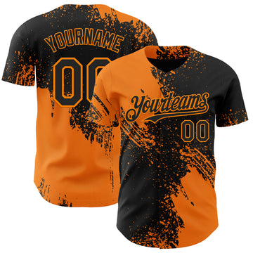 Custom Black-Bay Orange Abstract Brush Stroke Authentic Baseball Jersey