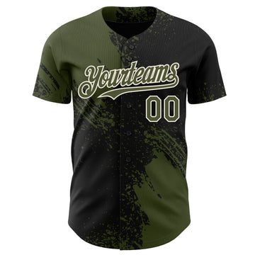 Custom Black Olive-Cream Abstract Brush Stroke Authentic Baseball Jersey