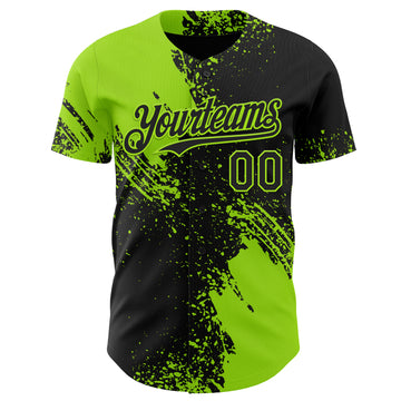 Custom Black-Neon Green Abstract Brush Stroke Authentic Baseball Jersey
