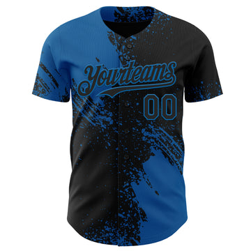 Custom Black-Blue Abstract Brush Stroke Authentic Baseball Jersey