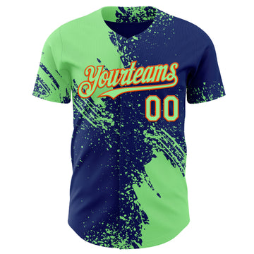 Custom Royal Pea Green-Orange Abstract Brush Stroke Authentic Baseball Jersey