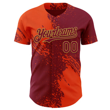 Custom Crimson Orange-Old Gold Abstract Brush Stroke Authentic Baseball Jersey