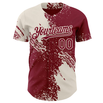 Custom Crimson-Cream Abstract Brush Stroke Authentic Baseball Jersey