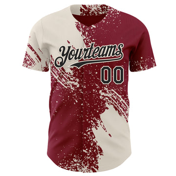 Custom Crimson Black-Cream Abstract Brush Stroke Authentic Baseball Jersey