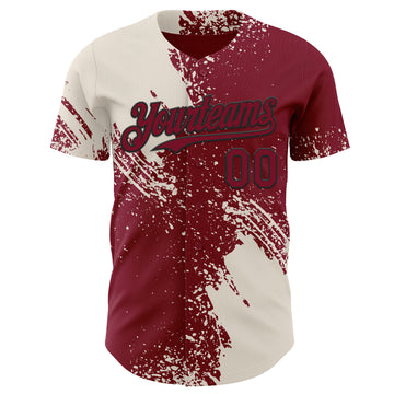 Custom Crimson Cream-Black Abstract Brush Stroke Authentic Baseball Jersey