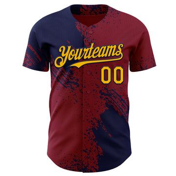 Custom Crimson Gold-Navy Abstract Brush Stroke Authentic Baseball Jersey