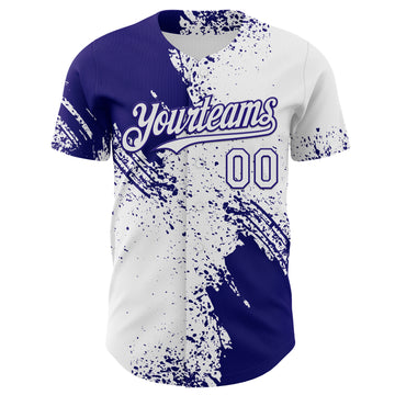 Custom White-Dark Purple Abstract Brush Stroke Authentic Baseball Jersey
