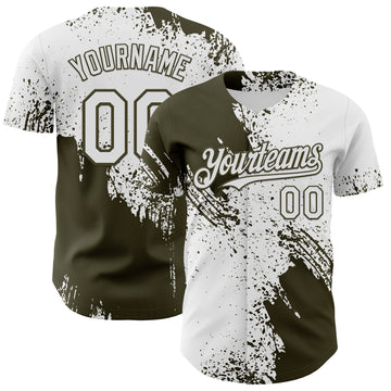 Custom White-Olive Abstract Brush Stroke Authentic Baseball Jersey