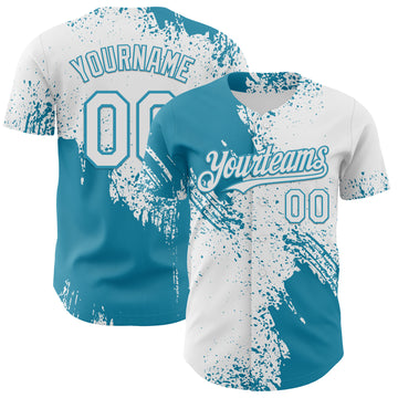 Custom White-Panther Blue Abstract Brush Stroke Authentic Baseball Jersey
