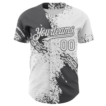 Custom White-Steel Gray Abstract Brush Stroke Authentic Baseball Jersey