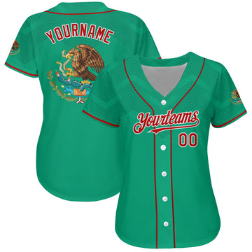Custom Kelly Green Red-White 3D Mexico Authentic Baseball Jersey