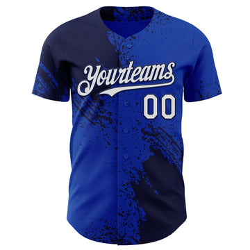 Custom Thunder Blue White-Navy Abstract Brush Stroke Authentic Baseball Jersey