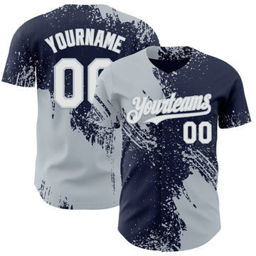 Custom Navy White-Silver Abstract Brush Stroke Authentic Baseball Jersey