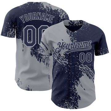 Custom Navy-Gray Abstract Brush Stroke Authentic Baseball Jersey