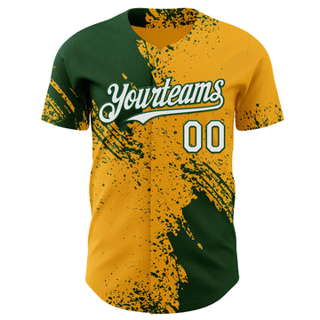 Custom Gold White-Green Abstract Brush Stroke Authentic Baseball Jersey