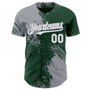 Custom Green White-Gray Abstract Brush Stroke Authentic Baseball Jersey