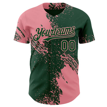 Custom Green-Medium Pink Abstract Brush Stroke Authentic Baseball Jersey