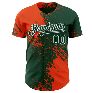 Custom Green Orange-White Abstract Brush Stroke Authentic Baseball Jersey