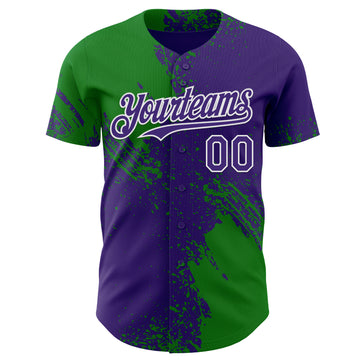 Custom Purple Grass Green-White Abstract Brush Stroke Authentic Baseball Jersey