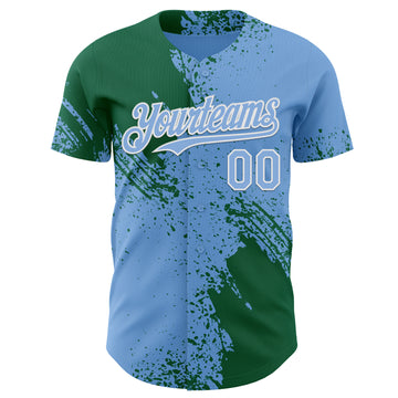 Custom Light Blue Kelly Green-White Abstract Brush Stroke Authentic Baseball Jersey