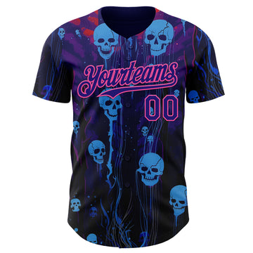 Custom Dark Purple-Pink Skull Authentic Baseball Jersey