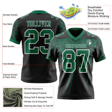 Custom Black Kelly Green-White Authentic Distressed Scratch Brush Stroke Football Jersey