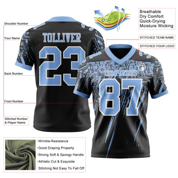 Custom Black Light Blue-White Authentic Distressed Scratch Brush Stroke Football Jersey