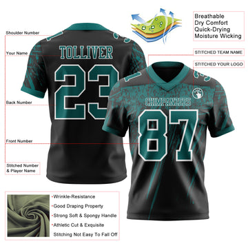 Custom Black Teal-White Authentic Distressed Scratch Brush Stroke Football Jersey