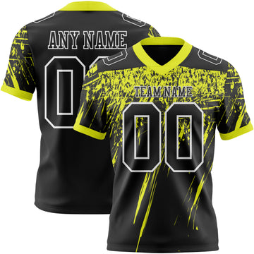 Custom Black Neon Yellow-White Authentic Distressed Scratch Brush Stroke Football Jersey
