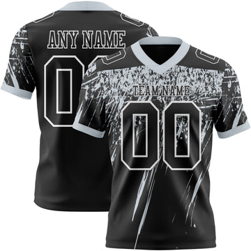 Custom Black Silver-White Authentic Distressed Scratch Brush Stroke Football Jersey