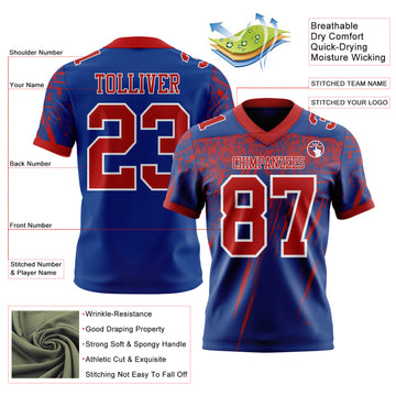 Custom Royal Red-White Authentic Distressed Scratch Brush Stroke Football Jersey
