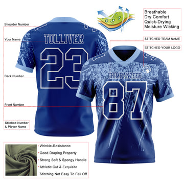 Custom Royal Light Blue-White Authentic Distressed Scratch Brush Stroke Football Jersey