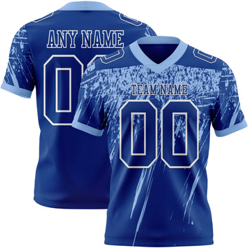 Custom Royal Light Blue-White Authentic Distressed Scratch Brush Stroke Football Jersey
