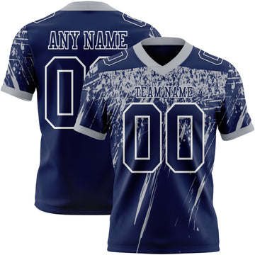 Custom Navy Gray-White Authentic Distressed Scratch Brush Stroke Football Jersey