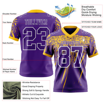 Custom Purple Yellow-White Authentic Distressed Scratch Brush Stroke Football Jersey