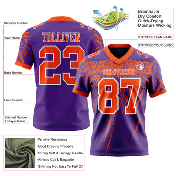 Custom Purple Orange-White Authentic Distressed Scratch Brush Stroke Football Jersey