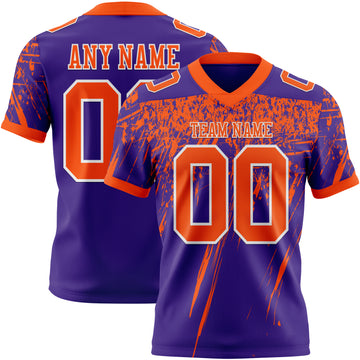 Custom Purple Orange-White Authentic Distressed Scratch Brush Stroke Football Jersey