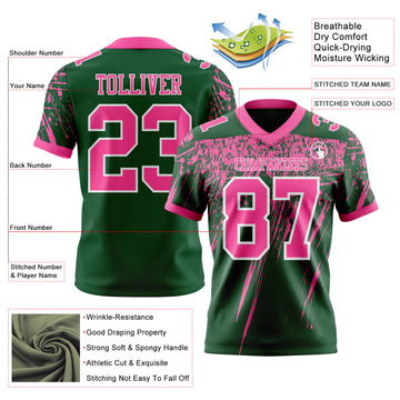 Custom Green Pink-White Authentic Distressed Scratch Brush Stroke Football Jersey
