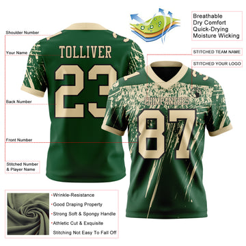 Custom Green Cream-Black Authentic Distressed Scratch Brush Stroke Football Jersey