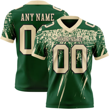 Custom Green Cream-Black Authentic Distressed Scratch Brush Stroke Football Jersey