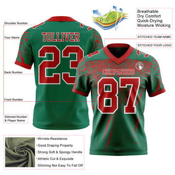 Custom Kelly Green Red-White Authentic Distressed Scratch Brush Stroke Football Jersey