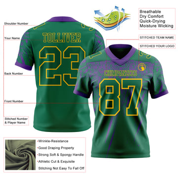 Custom Kelly Green Purple-Yellow Authentic Distressed Scratch Brush Stroke Football Jersey
