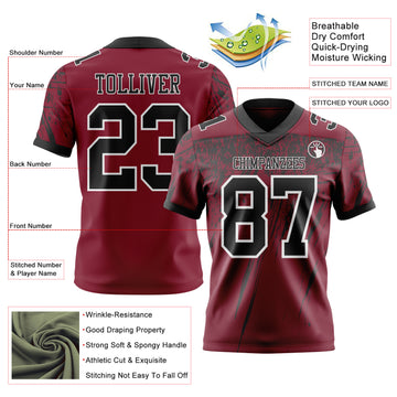 Custom Crimson Black-White Authentic Distressed Scratch Brush Stroke Football Jersey