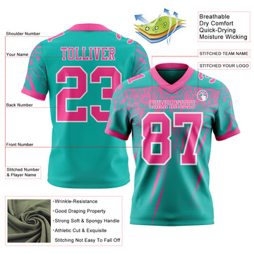Custom Aqua Pink-White Authentic Distressed Scratch Brush Stroke Football Jersey