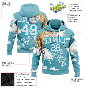 Custom Stitched Lakes Blue White 3D Pattern Design Crane And Tiger Sports Pullover Sweatshirt Hoodie