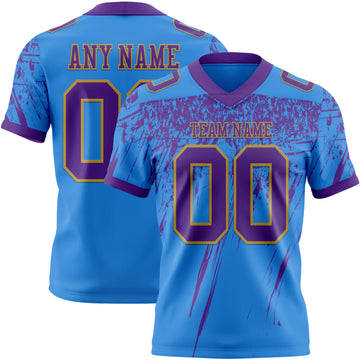 Custom Powder Blue Purple-Old Gold Authentic Distressed Scratch Brush Stroke Football Jersey