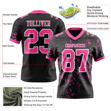 Custom Black Pink Royal-White Authentic Abstract Shattered Paint Splatter Football Jersey