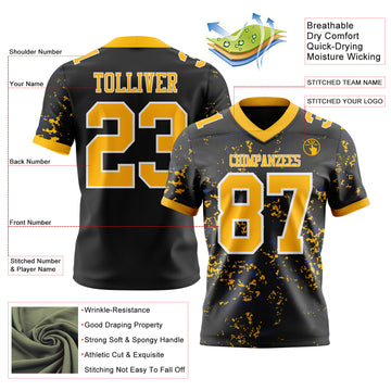 Custom Black Gold Royal-White Authentic Abstract Shattered Paint Splatter Football Jersey